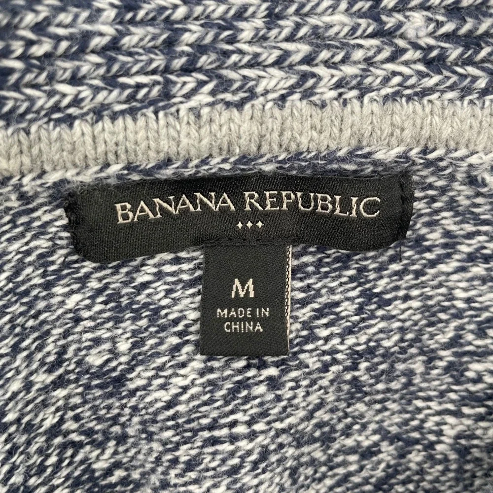 Banana Republic Cardigan Mens M Blue Marled Cable Knit Shawl Collar Sweater